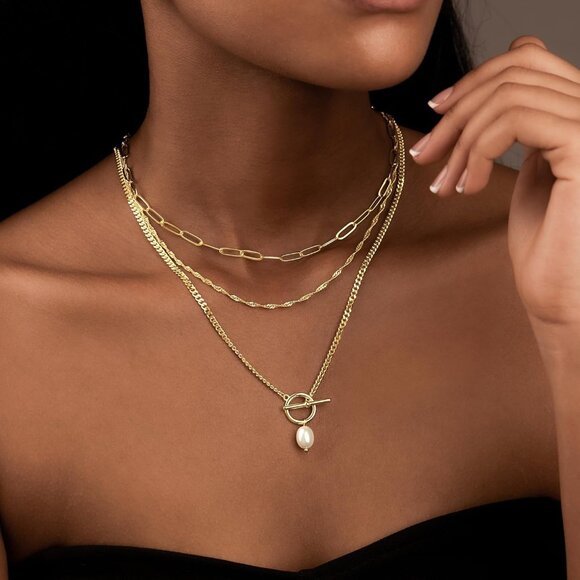 Women's Stackable Dainty Gold Plated Trendy Circle Chain Pendant Necklace - Picture 4 of 8